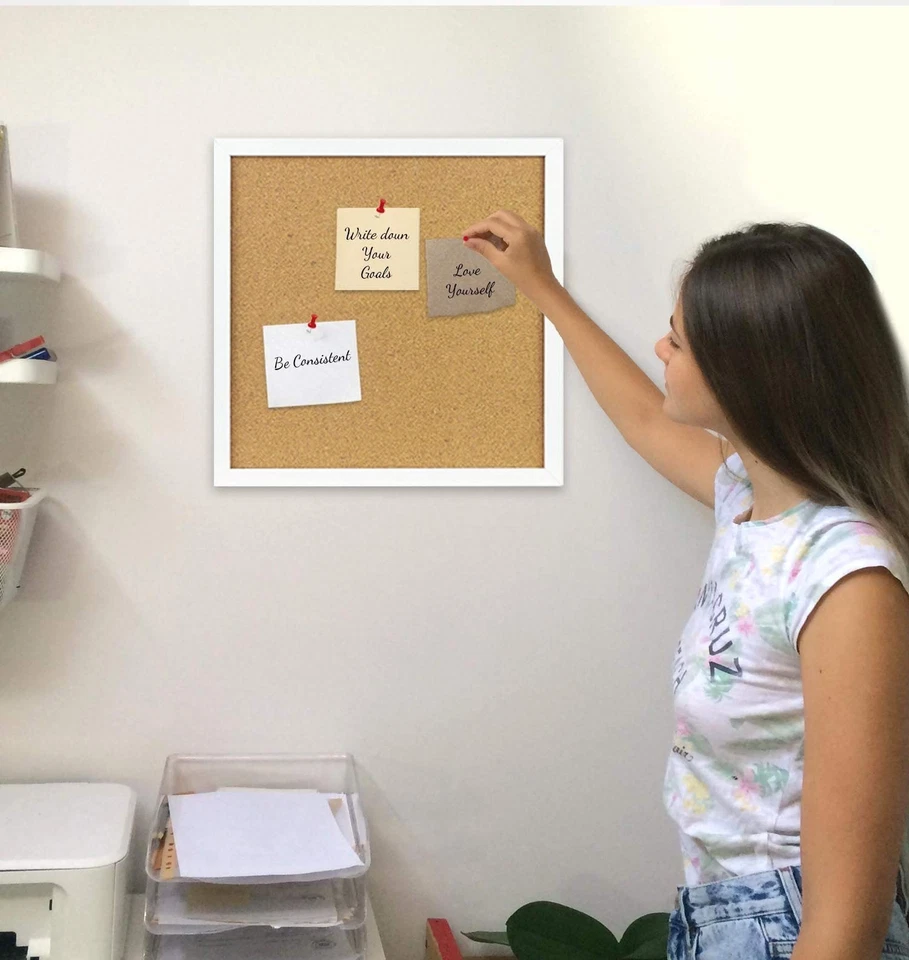 Cork Bulletin Board 12"X 12" Square Wall Tile , Modern White Framed Board For... - Image 4 of 4