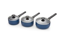 Morphy Richards 3 Piece Pan Set Blue Recycled Aluminium Saucepan Set 859001
