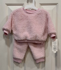 Cat Jack 2pc Solid Pink Sherpa Sweatshirt  Pants Set 0-3M