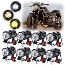 8 Pack Motorcycle LED Driving Fog Lights Kit 12v White/Amber Motor Auxiliary