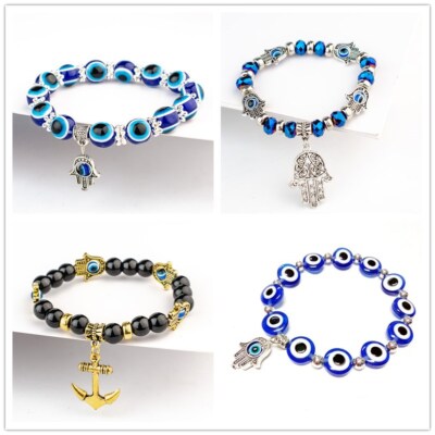 Vintage Türkisches Blaues Auge Fatima Good Luck Bettelarmband 27 Designs