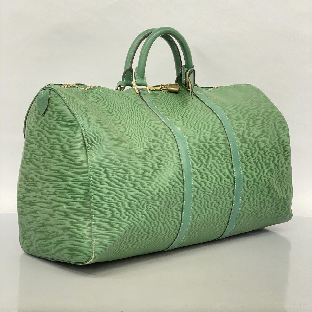 LOUIS VUITTON Epi Keepall 50 Boston Bag Green M42964 LV Auth From