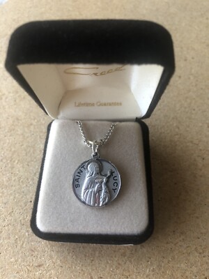 St Lucy Sterling Silver Medal 18” Chain Saint Necklace Communion