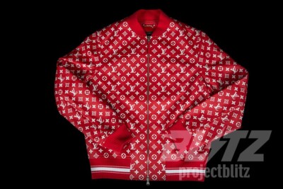 SUPREME X LOUIS VUITTON LEATHER BASEBALL JACKET RED Sizes 48
