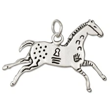 Painted War Horse Native American Indian Ledger Art 925 Sterling Silver Charm
