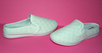 Neu IN Box Comfortview Damen Weiß Ösen Denim Leinen Slipper Schuhe Schön 8 1/2W
