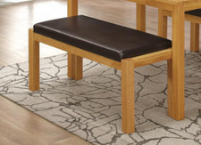 Bench Side End Bench No Back Oak Finish Brown Leather Seat