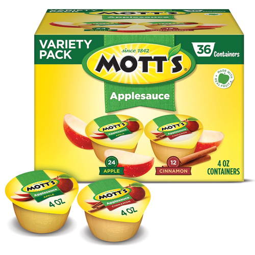 Mott'S Apple & Cinnamon Variety Pack Applesauce, 4 Oz Cups, 36 Count, No Artific