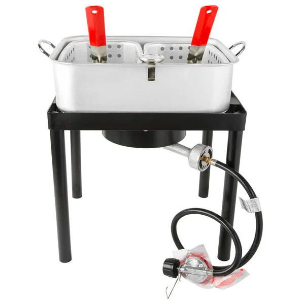 Liquid Propane 18 Qt Outdoor Aluminum Dual Basket Fish Deep Fryer Cooker Kit Pot