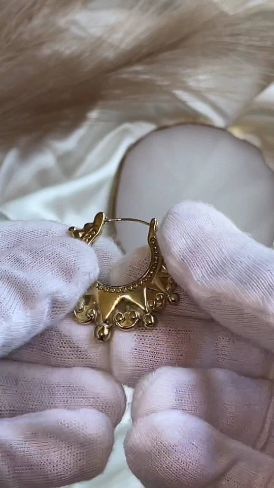 Large Victorian 9ct Gold Filled Spiked Gypsy Creole Hoop Earrings - Gold Filled 6 thumbnail image