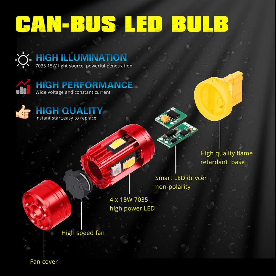 LED REAR Amber Plug Play 1156 CANBUS Turn Signal Lamp,🚫 Resistor/Flasher Relay - Image 3 of 4