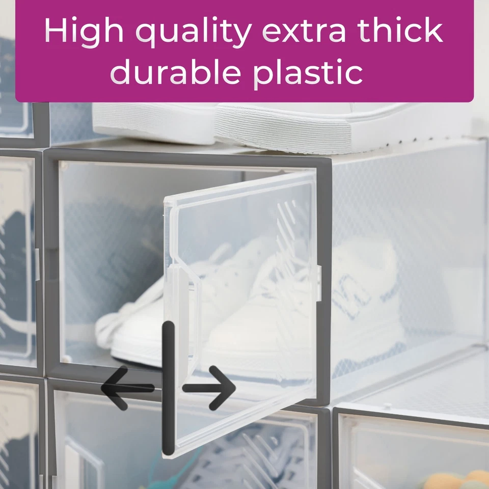 Neo Shoe Storage Boxes 12 pcs Large Box Transparent Clear Plastic Stackable Lids - Image 3 of 4