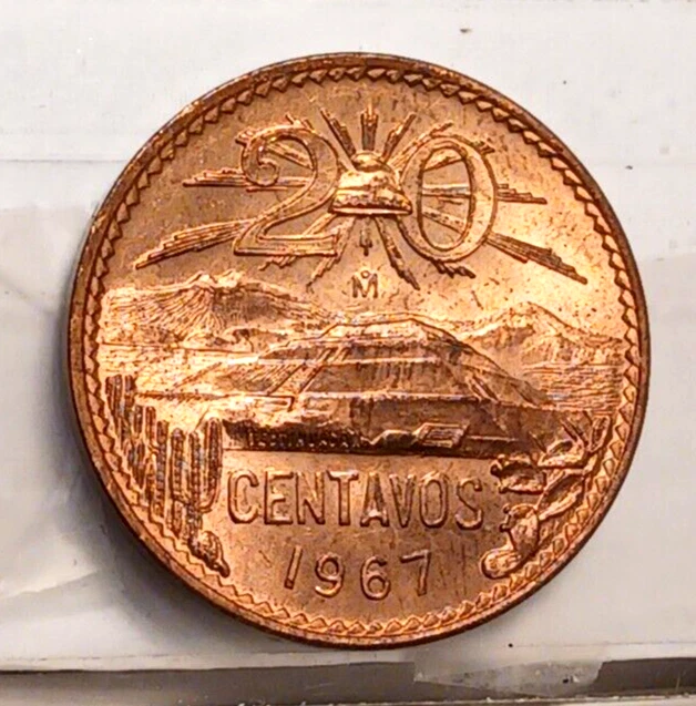 Mexico 1967 Mo 20 Centavos Choice BU Uncirculated Condition Bronze KM#440 - Image 3 of 4