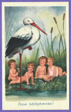 ESTONIA CIGÜEÑA Y NIÑOS VINTAGE PC. 3974