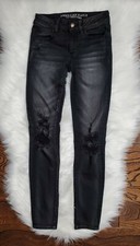 American Eagle Super Stretch Distressed Jegging Size 00 Black / Gray Wash