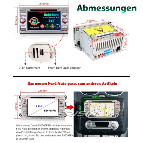 Android 14 Autoradio Ford Focus Transit Connect S/C-Max Kuga Fiesta Navi DAB+ CD - Bild 21 von 24