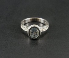 Blue Stone oval Texture Band Sterling Silver 925 Ring Size 5