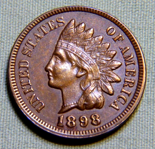 1898 Indian Head Penny Cent - AU Full Liberty Beauty - Lot 1643