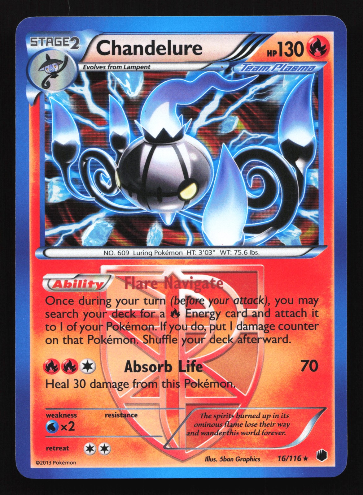 Chandelure (Team Plasma) 16/116 Plasma Freeze Holo Rare Pokemon Card