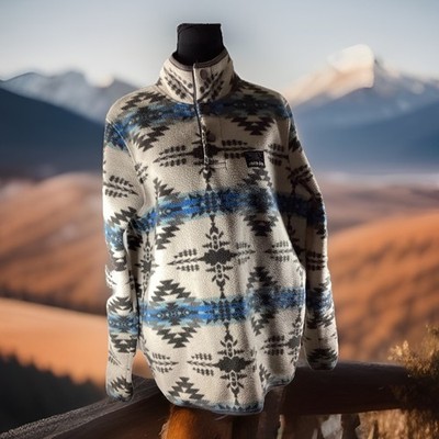 Tribal Print Thick Fleece 1/4 Snap Pull Over Men s  Small By Massive Outdoor