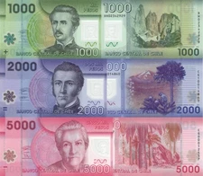 Chile 3 PCS Set: 1000 to 5000 Pesos (2021)-p161k, p162g, p163h.1 UNC