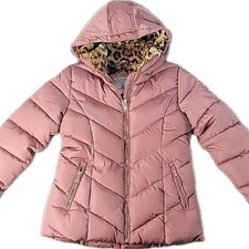 Kensie Girl Quilted Puffer Jacket Pink Rose Animal Print Youth 10/12 Hooded