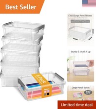 High Capacity Stackable Pencil Box Set - 6 Grey Organizers for Classroom Home