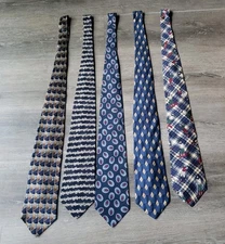 5x All Silk Necktie Tie Lot Blue Tones Lapidus Machado Thomas Rooster