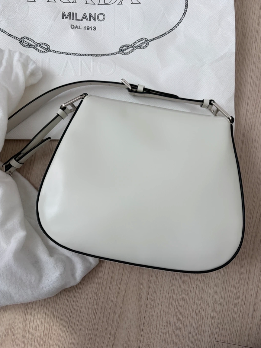 Authentic Prada Cleo Brushed Leather Flap Shoulder Bag - Elegant