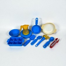 Vintage Fisher Price Play Dishes Lot Plates Utensils Pots Bowl Syrup - Read