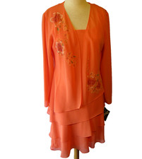 Karin Stevens Size 12 - 2 Piece Set - Tank Dress + Jacket Flowy Floral & Beads