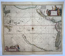 SOUTH PACIFIC CALIFORNIA AS AN ISLAND 1650 JAN JANSSON LARGE UNUSUAL ANTIQUE MAP