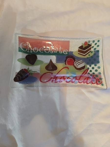 Peggy Karr 9.5" Rectangular "Chocolate"/Caramelos Vidrio Fundido Snack/Bandeja de Postre 