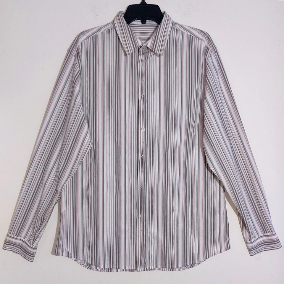 Camisa de vestir gris manga larga con botones a rayas talla L ELIE TAHARI para hombre usada en excelente estado Foto 2 de 4