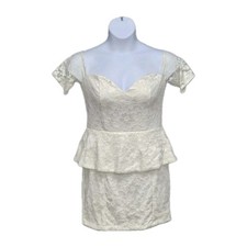 ASOS Lace Peplum Off Shoulder Cocktail Dress Sz 10 Ivory Bridal Wedding Party