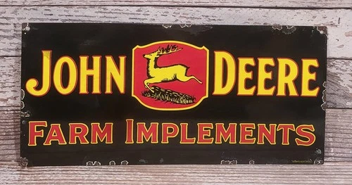 Large Vintage John Deere Farm Implements Porcelain Metal Sign - Tractors