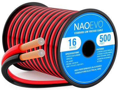 16 Gauge Wire 500FT, 2 Conductors Electrical Wire Red Black Cable, Flexible/Low 