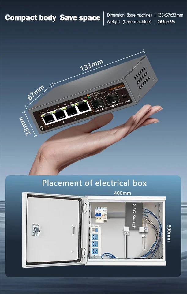 2.5Gbps Network Switch 4+2 Port 2500Mbps Ethernet Switcher 2 Port 10G SFP+ Slot - Image 4 of 4