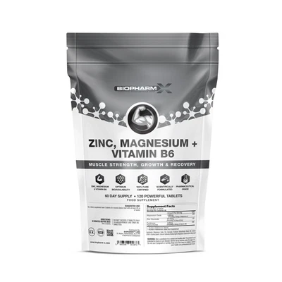 BIOPHARMX ZMA 120 Tablets Muscle Growth Recovery Sleep Support Strength Testosterone Boost