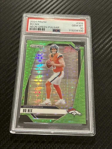2024 Prizm Neon Green Pulsar Prizm Bo Nix (RC) Broncos PSA 10 GEM MT