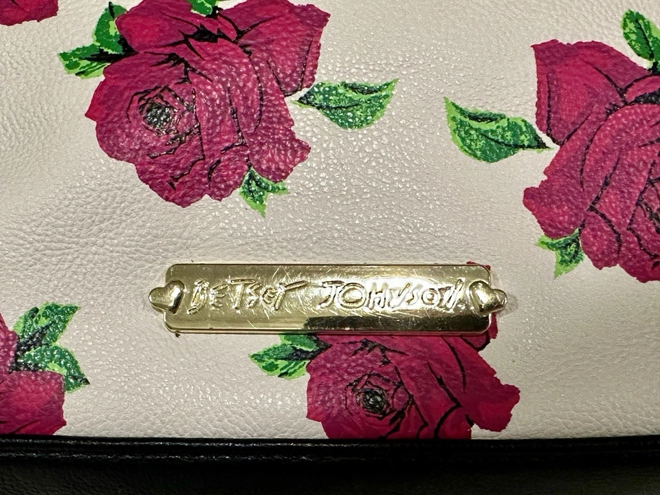 Винтажный Betsey Johnson роза печать сумочки черный бант сумка износ на ручки - Изображение 4 из 4