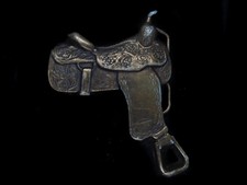 TJ07124 VINTAGE 1970s  HORSE SADDLE  WESTERN  COWBOY BRASSTONE BELT BUCKLE