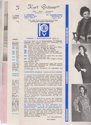Kurt Grässer, Felle - Pelze - Großhandel - Konfektion - Pelzhüte. [Konvolut aus