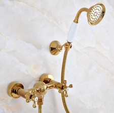 Luxury Gold Bath Faucet Wall Mount Shower Mixer Faucet with Hand Shower Sprayer