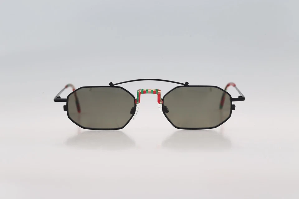 Robert Rudger 1050 133 08, Gafas de sol de aviador hexagonales vintage años 90 negras y rojas Foto 3 de 4