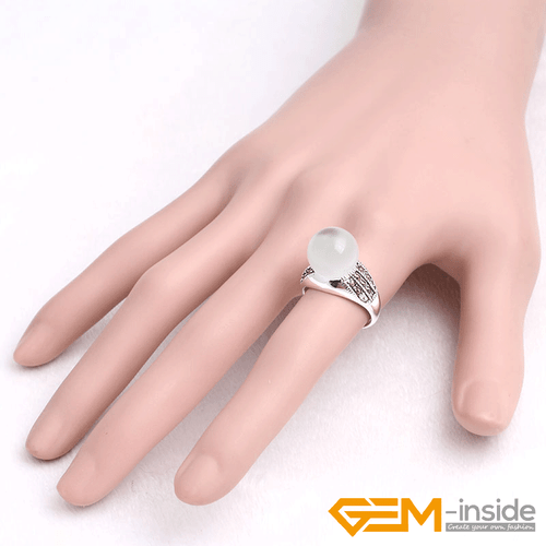Fashion Gemstone Bead Rings Tibetan Silver Marcasite Jewelry Gift 12mm Christmas - Picture 5 of 60
