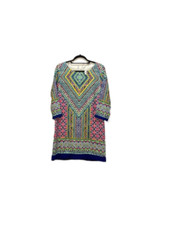 PINK OWL Women's Mosaic Bright Colorful Shift Dress Size M Flowy Preppy Teacher