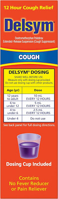 Delsym Adult Cough Suppressant Liquid Grape Flavor 12hr Relief 3 Ounce  - 2 Pack