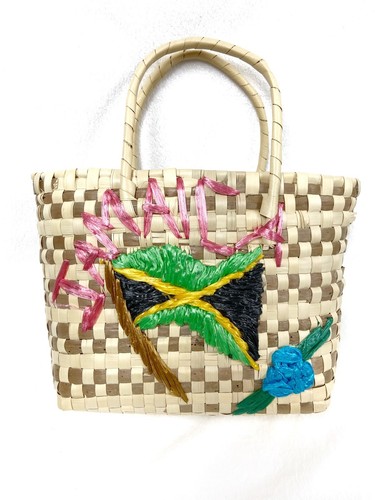 Tejido Jamaica Palmera Bolso grande de paja Mimbre Ratán Playa Bordado |  eBay
