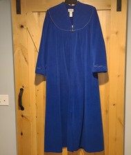 NEW Vtg Women's L VANITY FAIR Robe Velour Zip Fleece Quilted Blue Gold